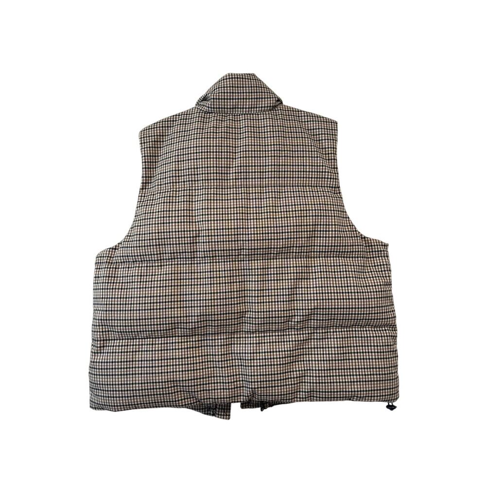 A New Day Women’s Plaid Puffer Vest Beige Brown Black Quilted Snap Zip Jacket - Picture 8 of 9